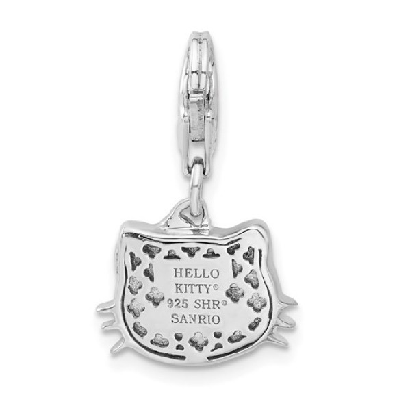 Sterling Silver Hello Kitty White Enamel and Crystal Lobster Clasp Charm - Picture 4 of 5